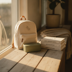 A backpack and books for kindergarten