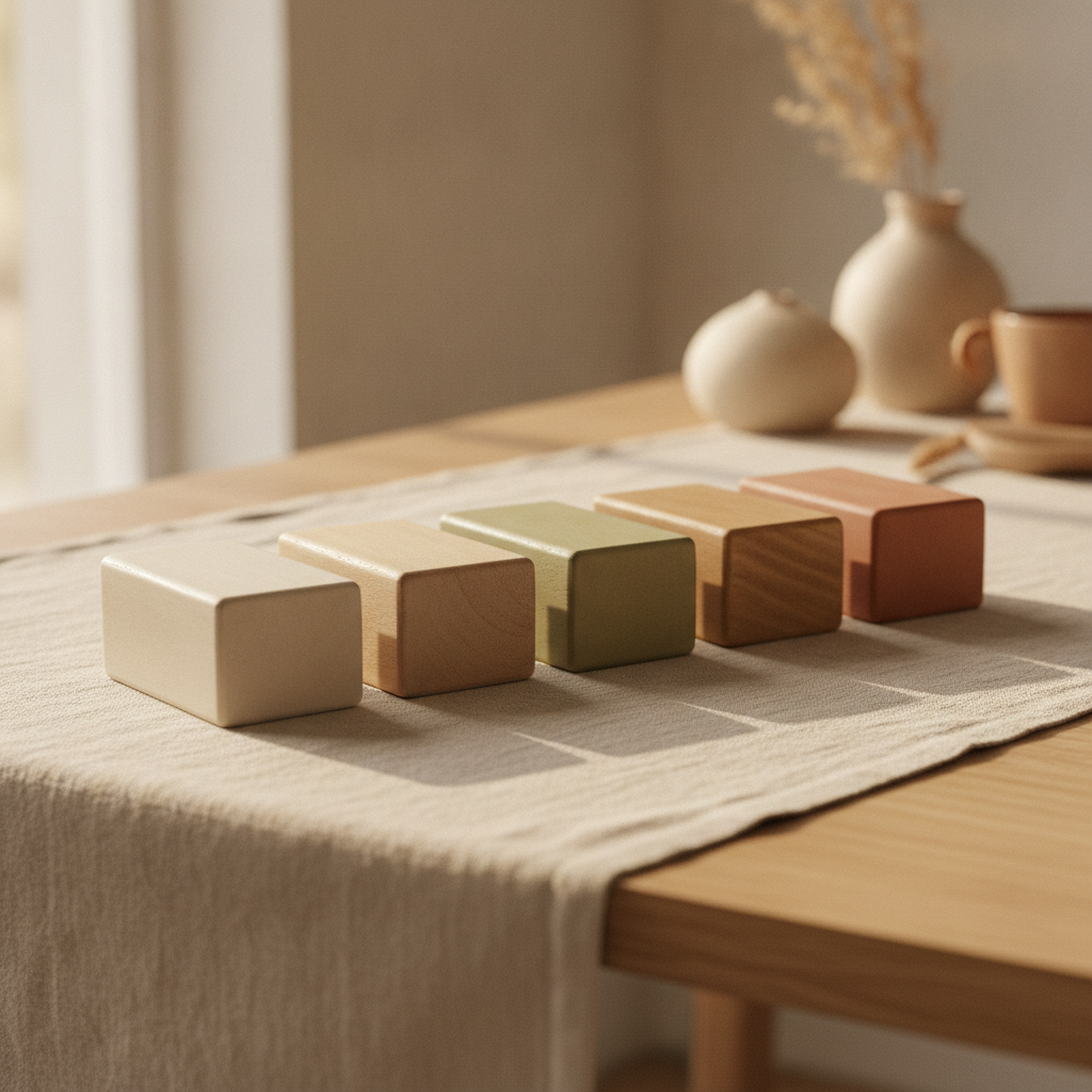 Five wooden blocks representing a daily rhythm