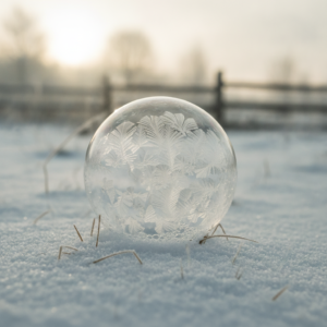 Frozen soap bubbles outdoors