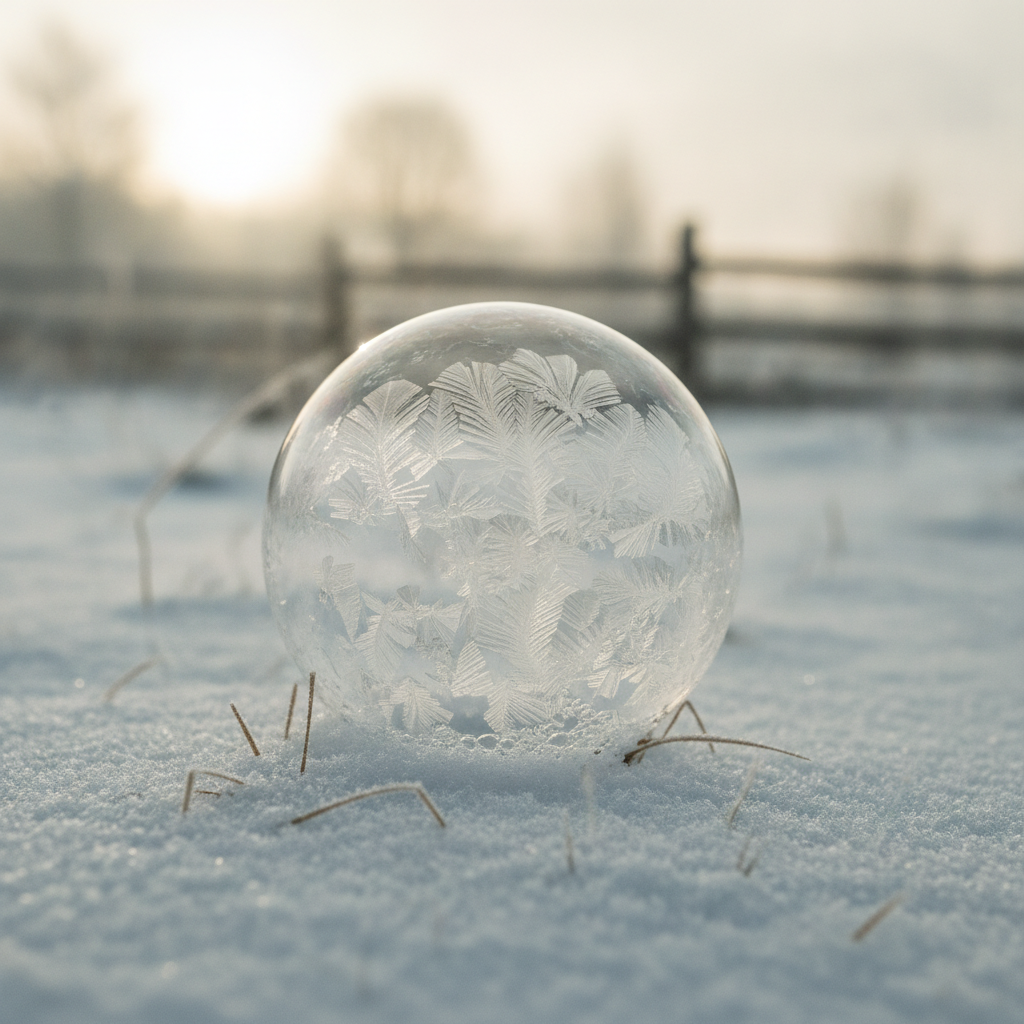 Frozen soap bubbles outdoors