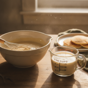Pancake batter and a measuring cup