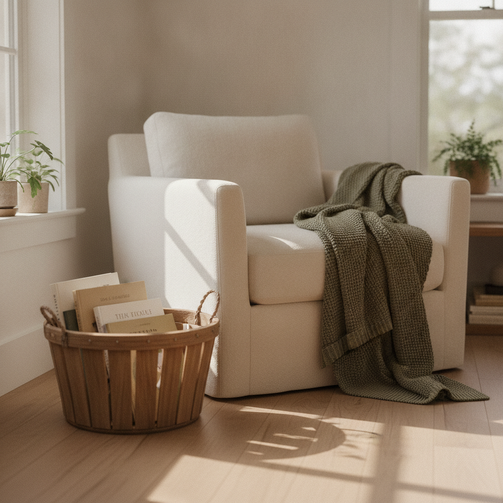 A cozy reading basket at home