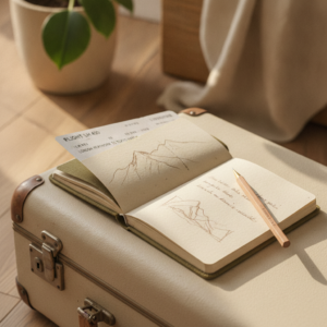 A travel journal on a suitcase